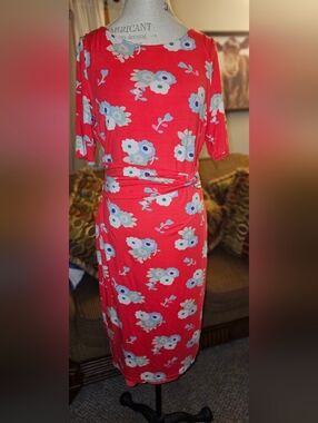 Boden Coral Floral Tie-Waist Midi Dress